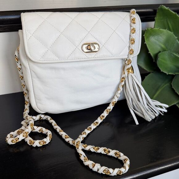 Jacqueline Ferrar Genuine Leather Quilted Shoulder Bag purse designer neutral - Picture 9 of 10